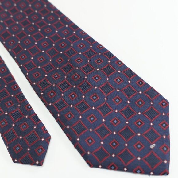 Jos A Bank Signature Collection Blue Red Geometric Check Silk Woven Tie - Picture 1 of 6